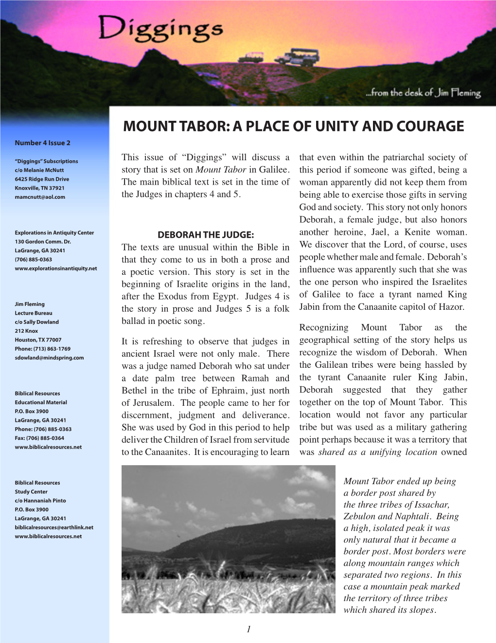 MOUNT TABOR: a PLACE of UNITY and COURAGE Number 4 Issue 2