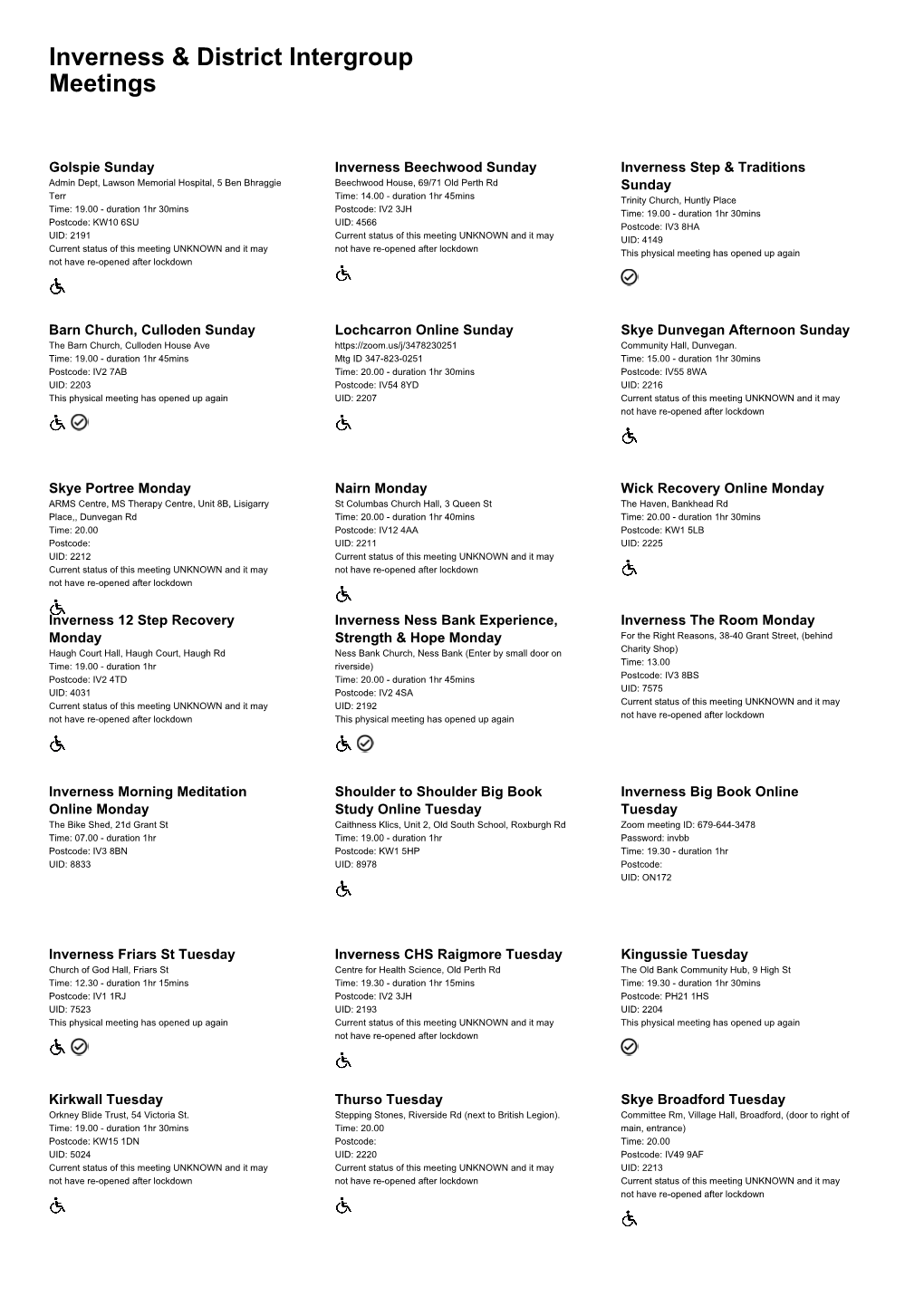 Inverness & District Intergroup Meetings