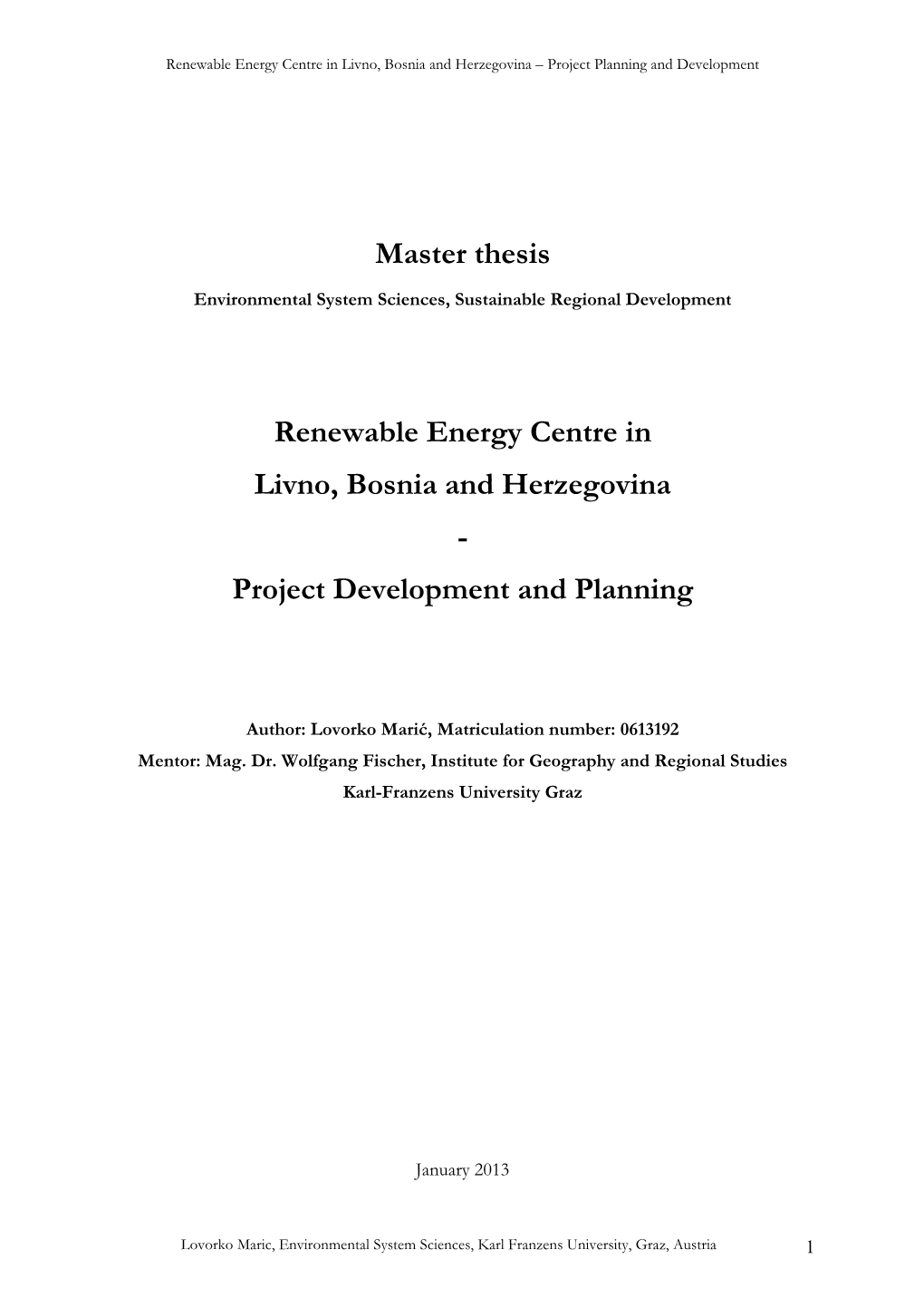 Renewable Energy Centre in Livno, Bosnia and Herzegovina – Project Planning and Development