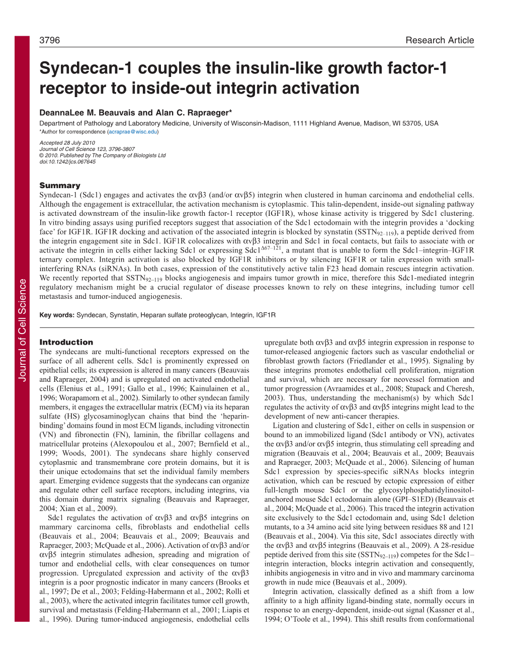 Syndecan-1 Couples the Insulin-Like Growth Factor-1 Receptor to Inside-Out Integrin Activation