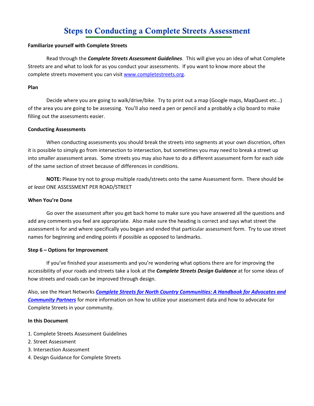 Steps to Conducting a Complete Streets Assessment