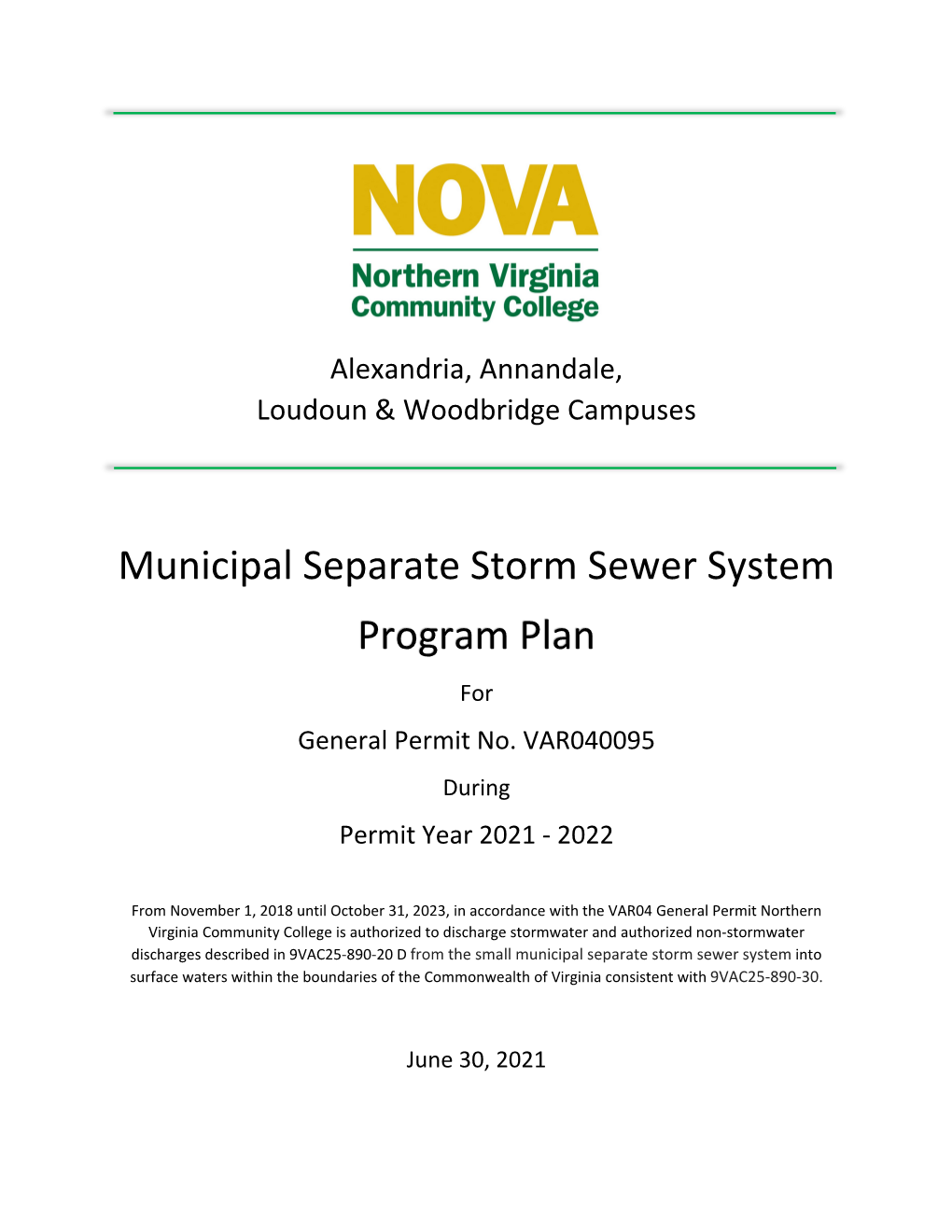 Municipal Separate Storm Sewer System Program Plan