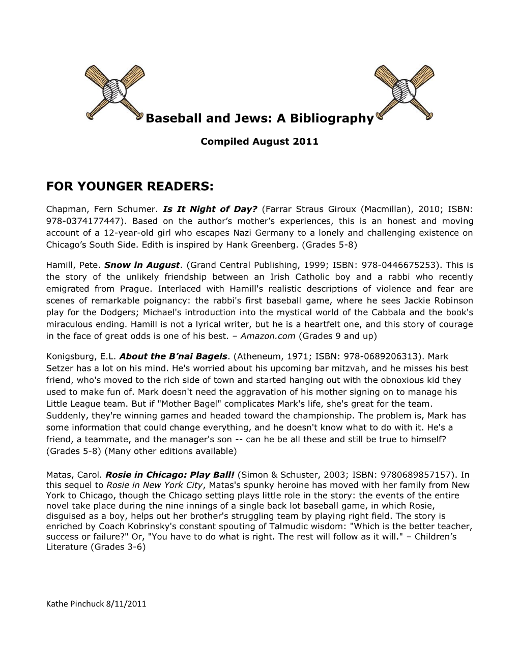 Baseball and Jews: a Bibliography