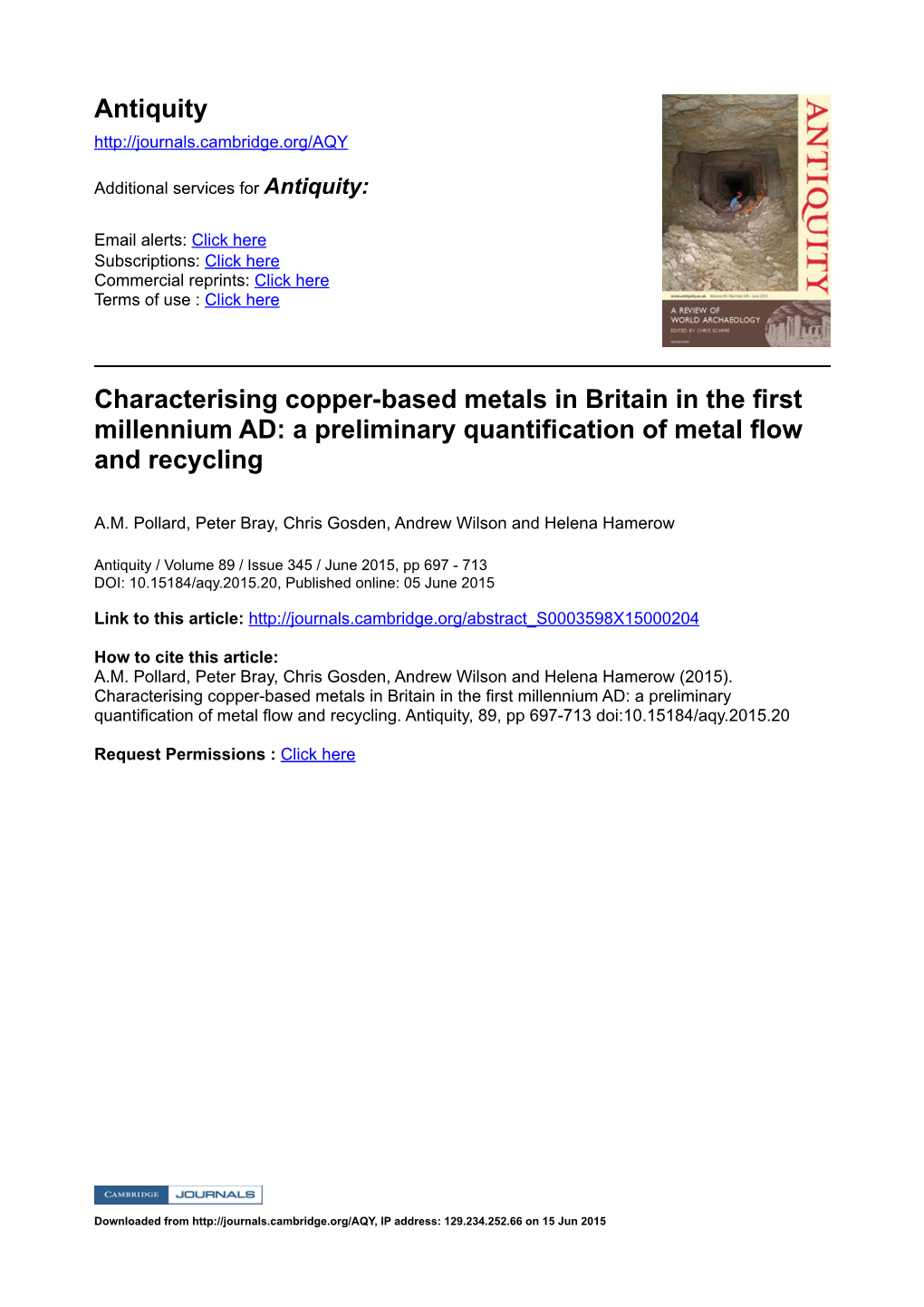 Antiquity Characterising Copper-Based Metals in Britain In