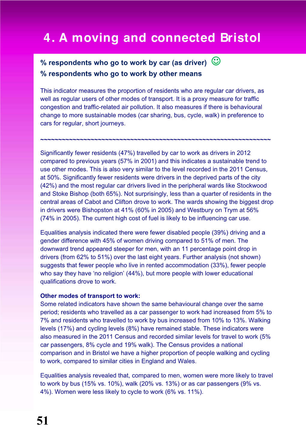 Quality of Life in Bristol 2012 – Transport