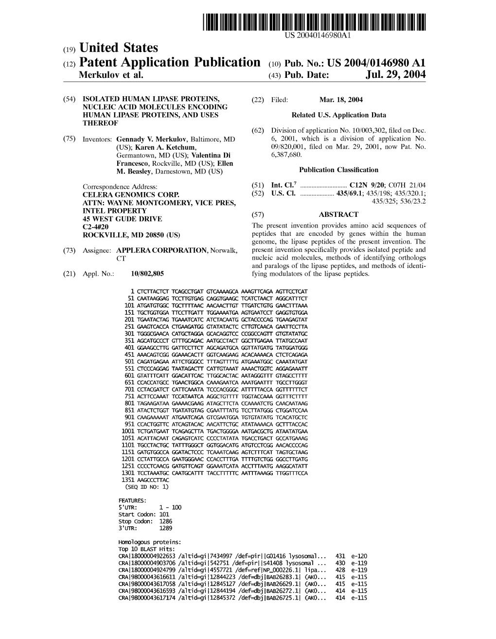 US 2004/0146980 A1 Merkulov Et Al