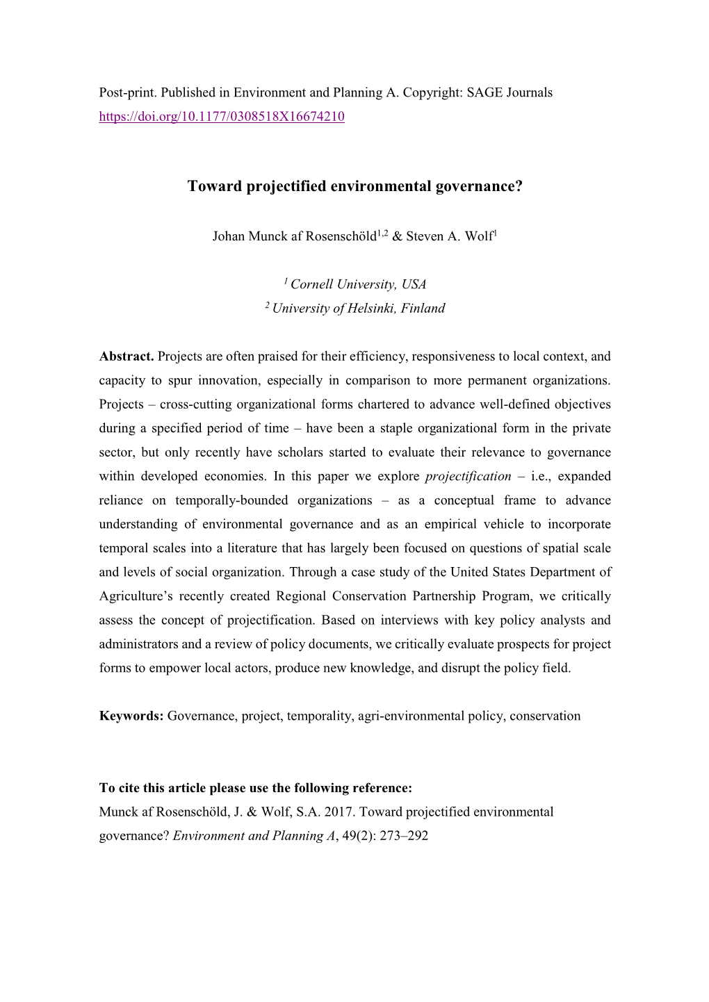 Toward Projectified Environmental Governance?
