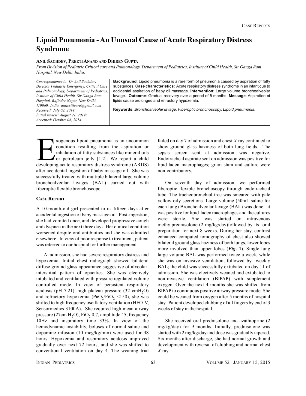 Lipoid Pneumonia - an Unusual Cause of Acute Respiratory Distress Syndrome