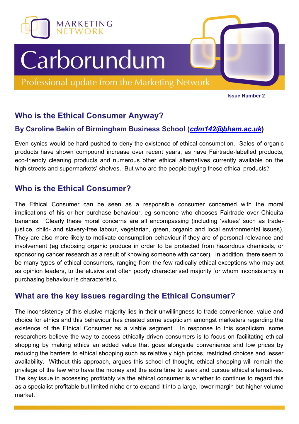 What Are the Key Issues Regarding the Ethical Consumer?