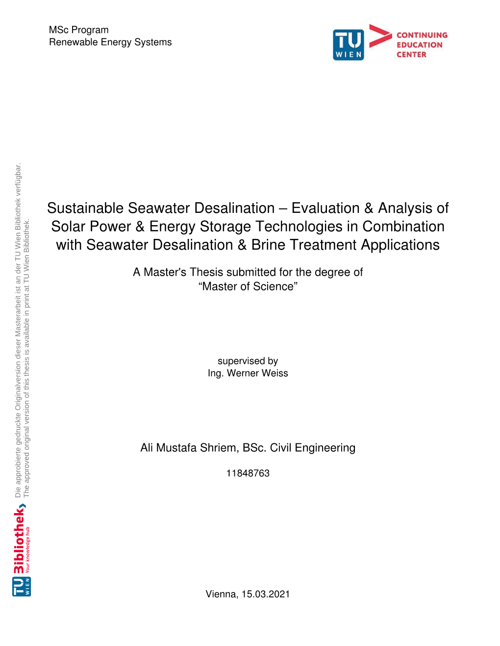 Sustainable Seawater Desalination – Evaluation & Analysis of Solar