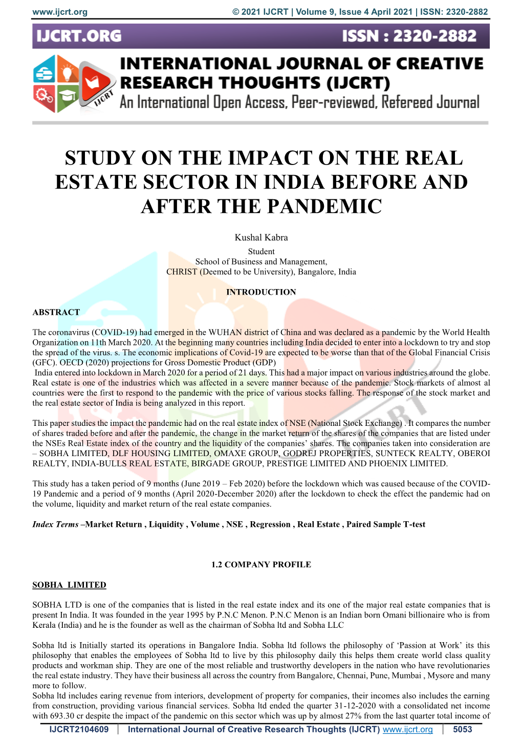 Study on the Impact on the Real Estate Sector in India Before and After the Pandemic