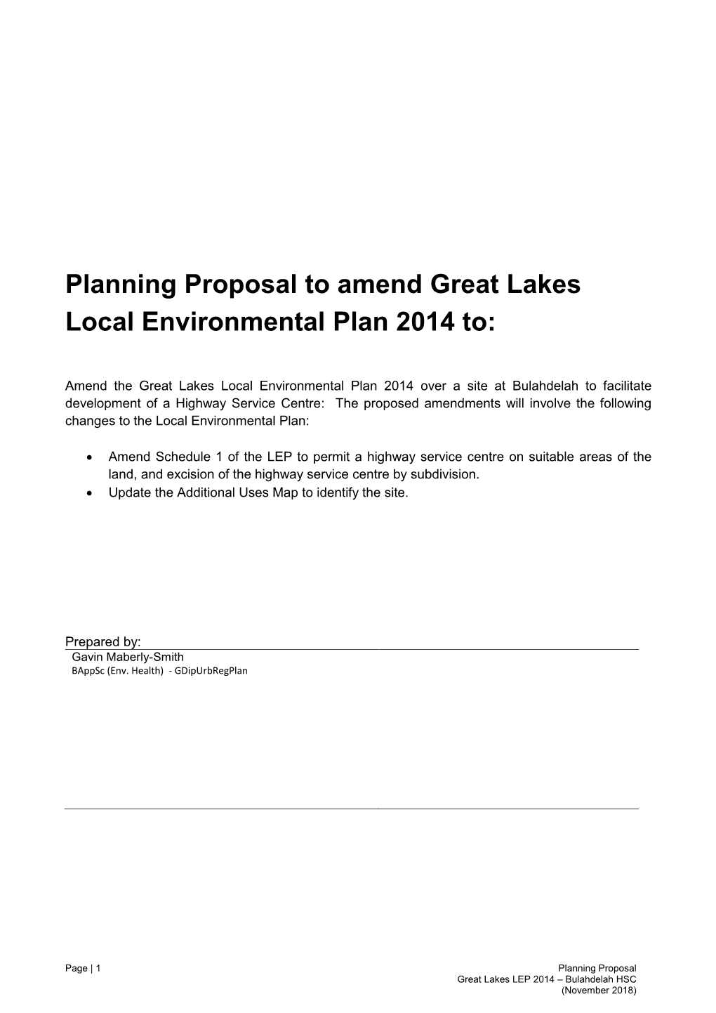 Planning Proposal to Amend Great Lakes Local Environmental Plan 2014 To