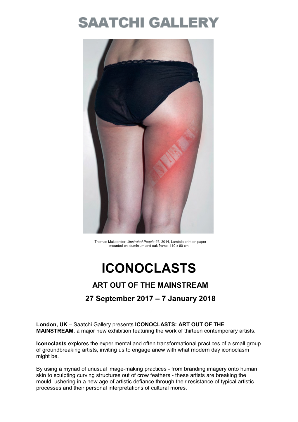ICONOCLASTS ART out of the MAINSTREAM 27 September 2017 – 7 January 2018