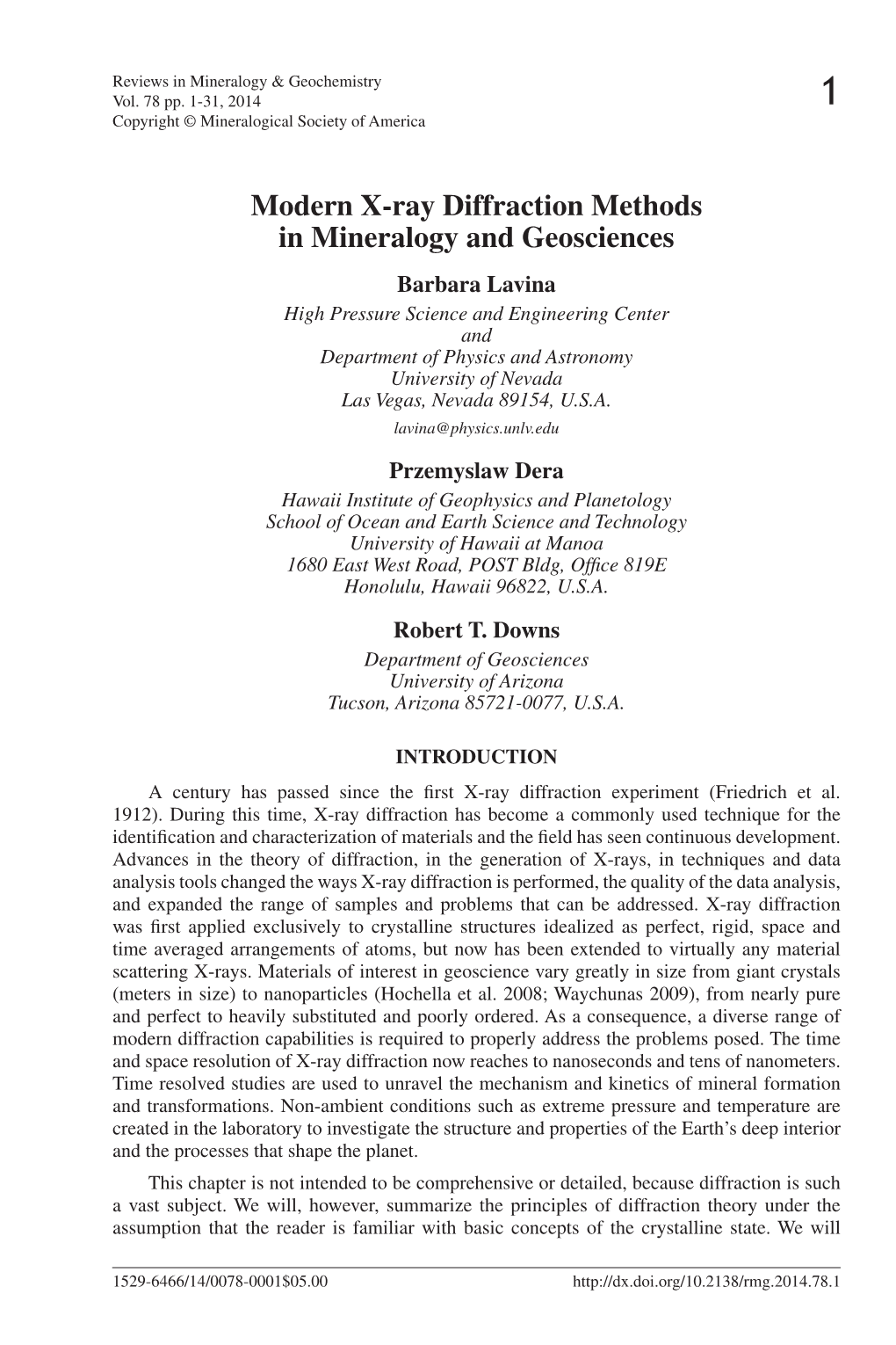 Modern X-Ray Diffraction Methods in Mineralogy and Geosciences