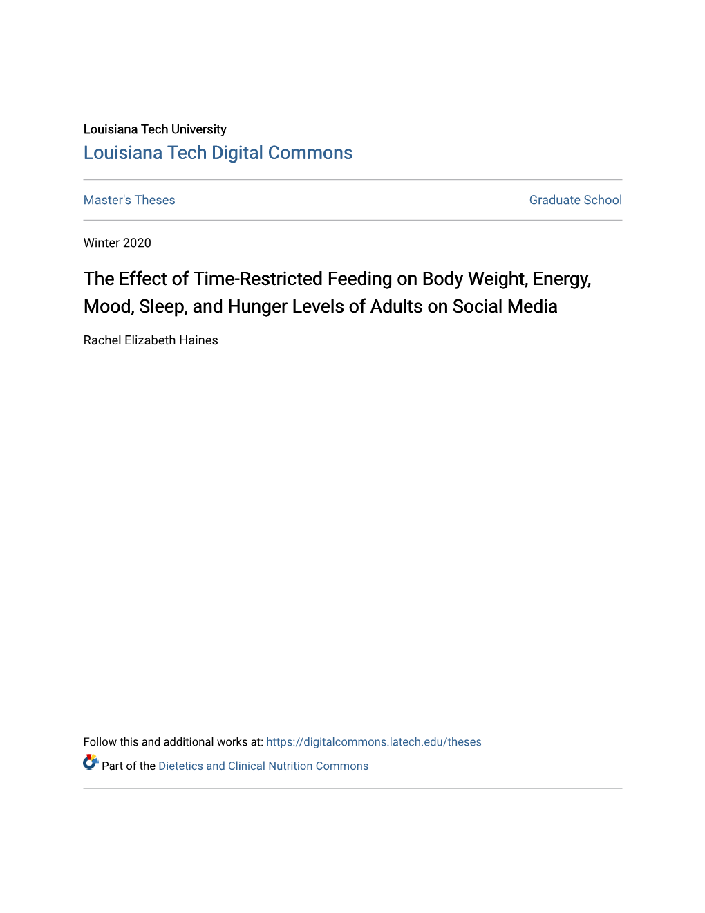 The Effect of Time-Restricted Feeding on Body Weight, Energy, Mood, Sleep, and Hunger Levels of Adults on Social Media