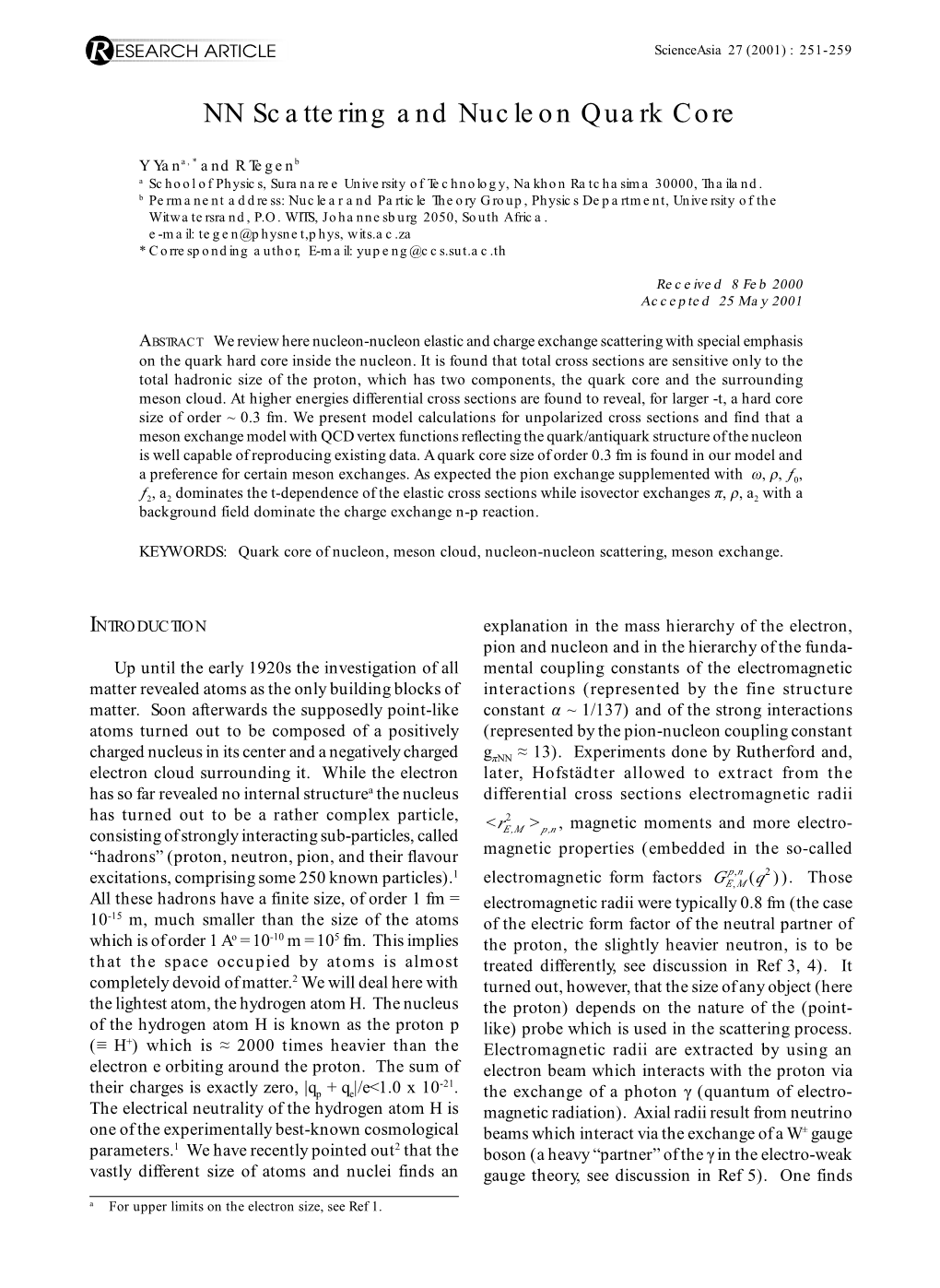 NN Scattering and Nucleon Quark Core