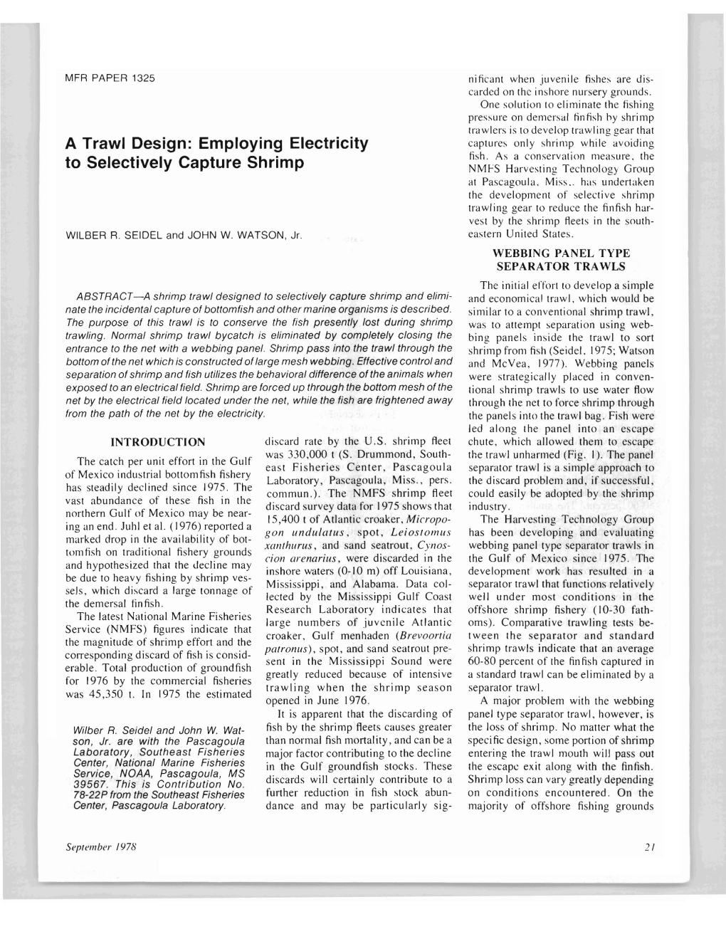 A Trawl Design: Employing Electricity to Selectively Capture Shrimp