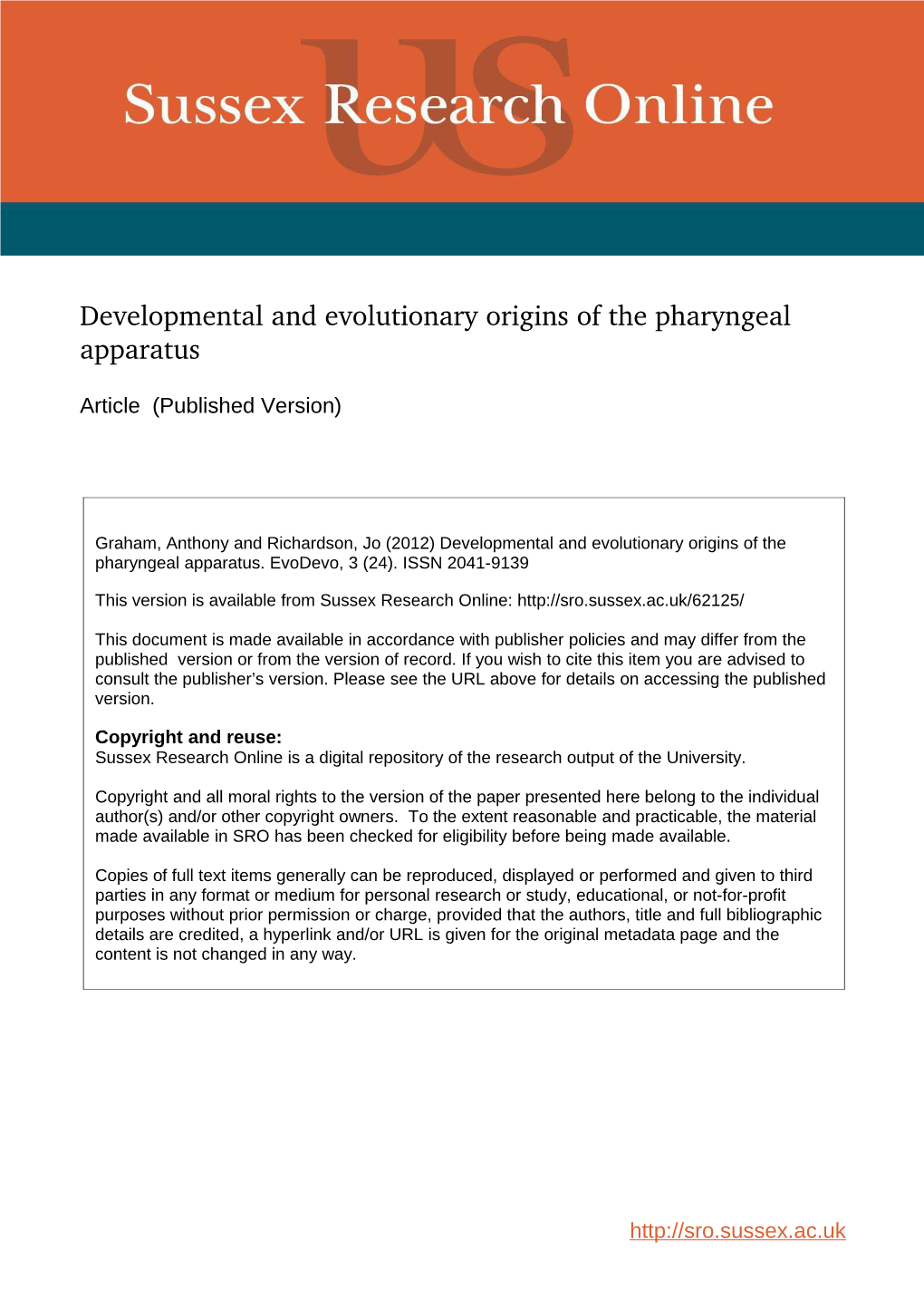 Developmental and Evolutionary Origins of the Pharyngeal Apparatus