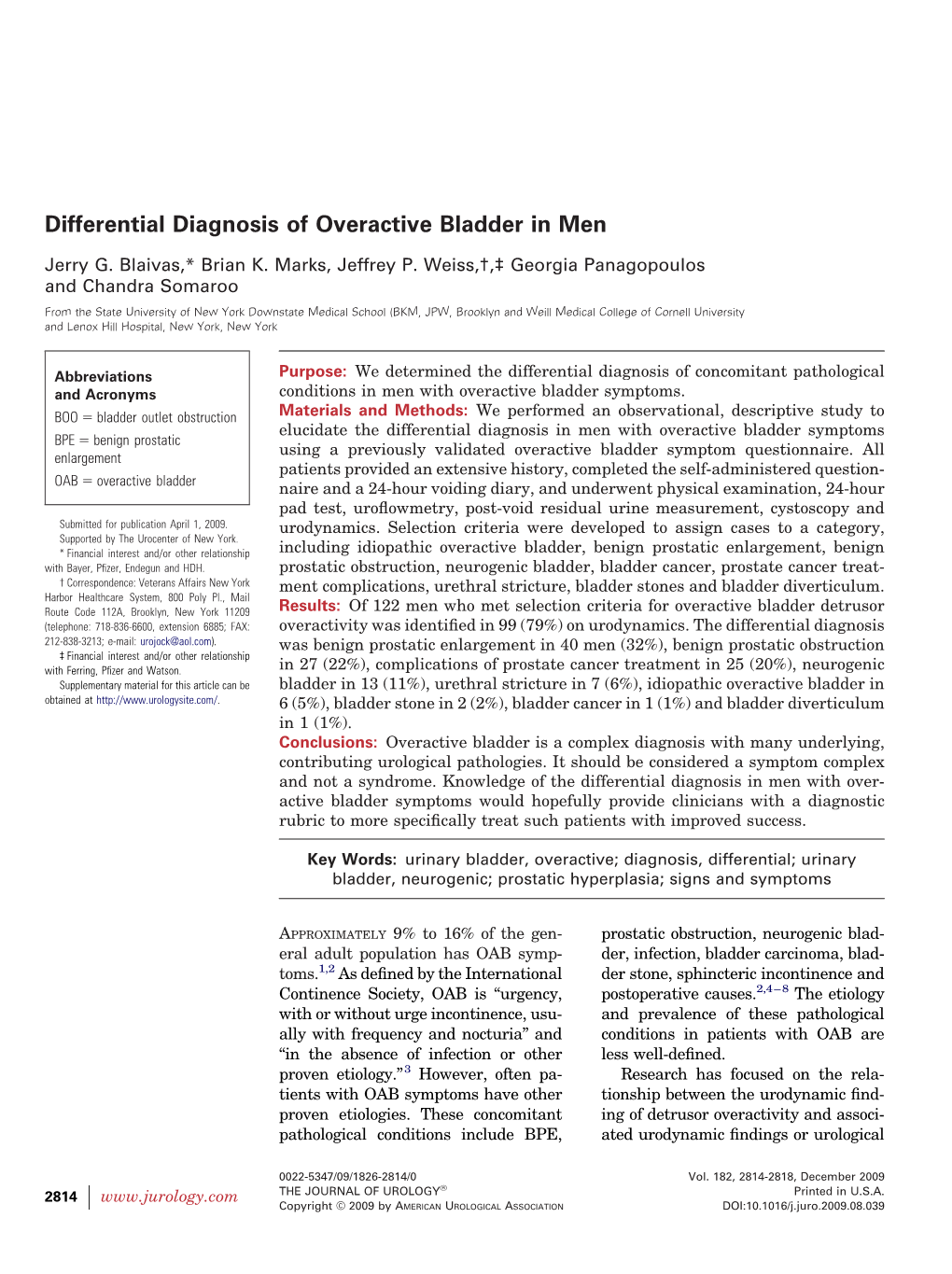 Differential Diagnosis of Overactive Bladder in Men