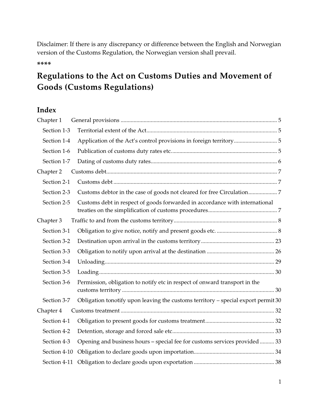 Customs Regulations)