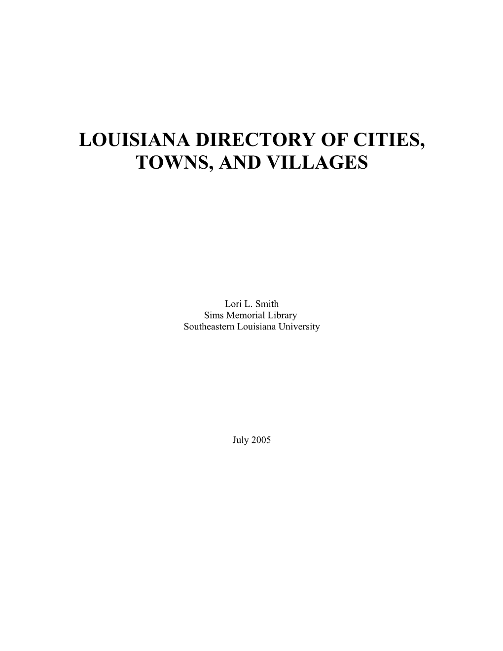 Louisiana Directory of Cities Town and Villages