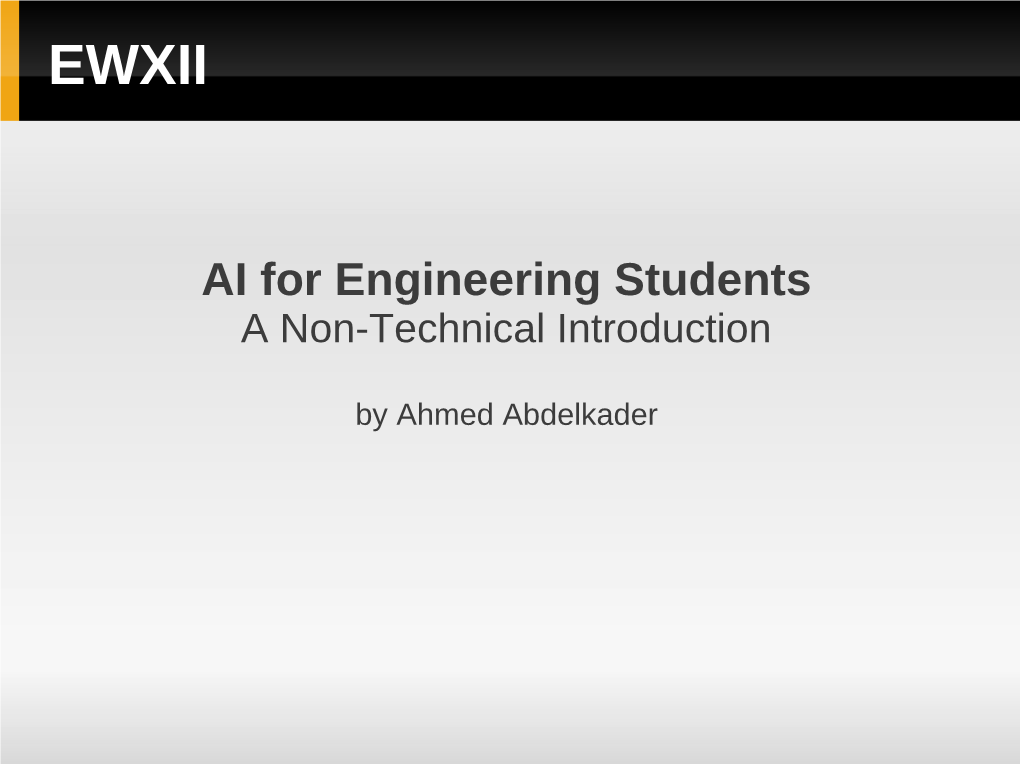 AI for Engineering Students a Non-Technical Introduction