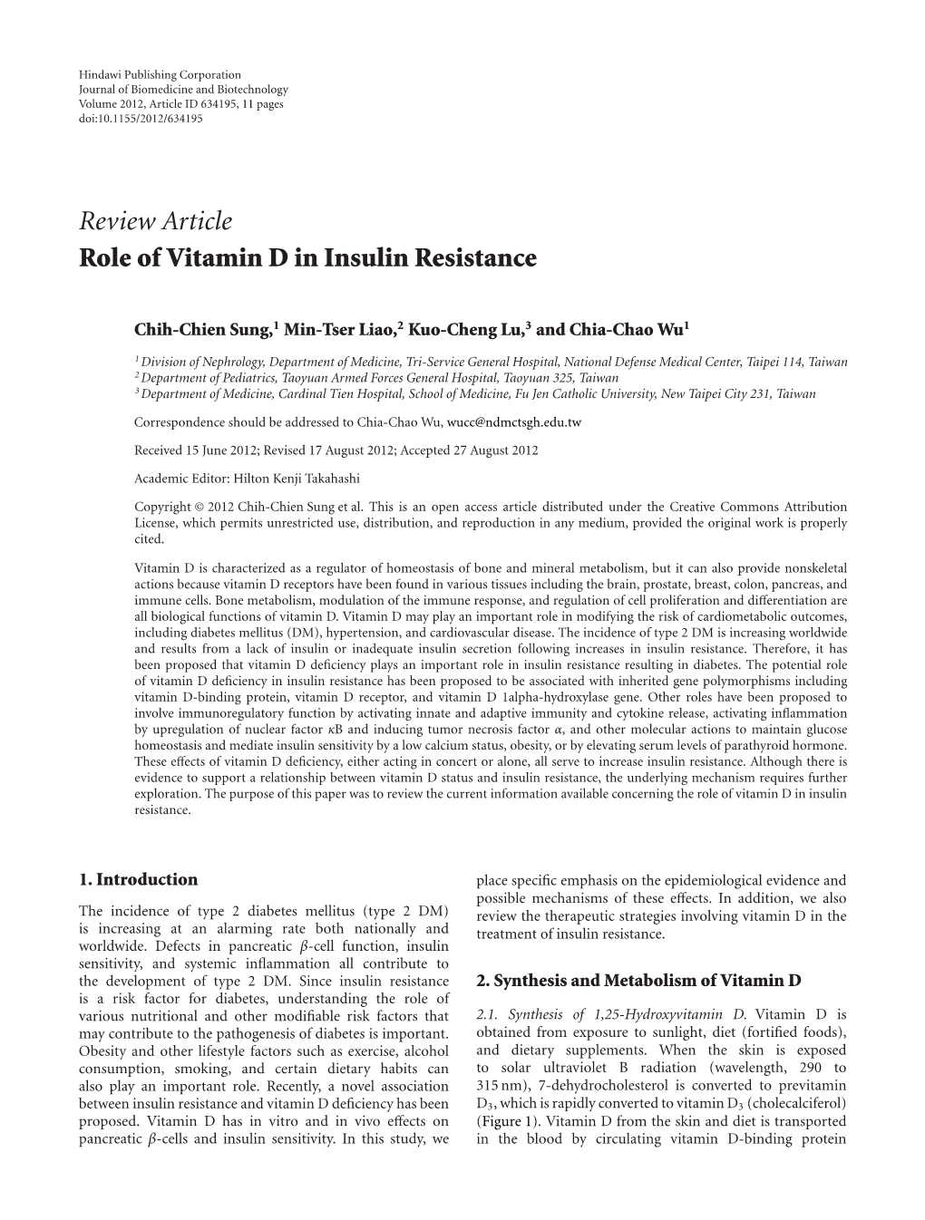 Role of Vitamin D in Insulin Resistance