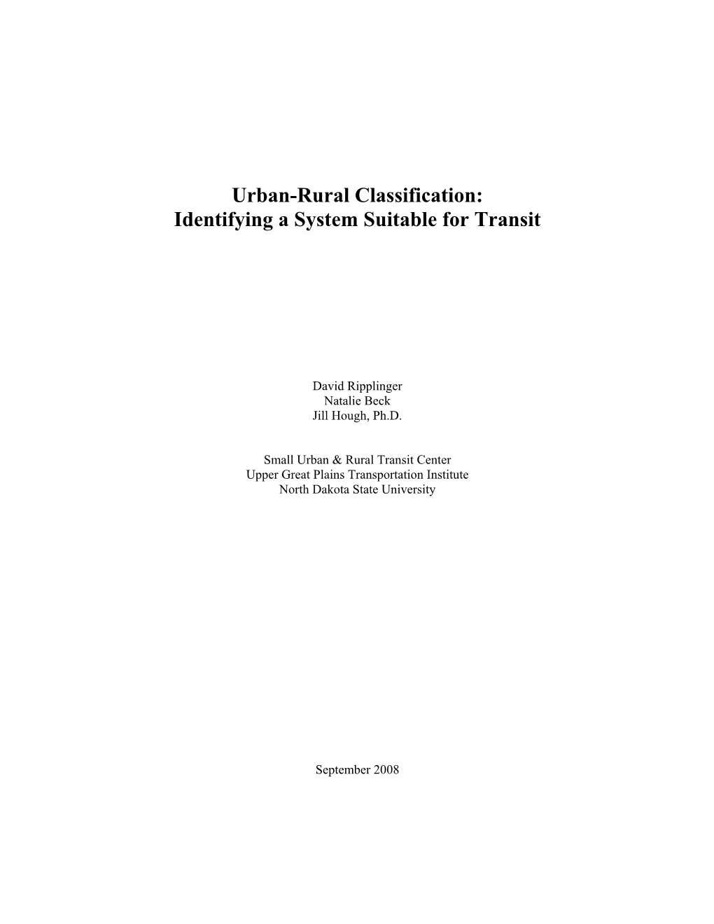 Urban-Rural Classification: Identifying a System Suitable for Transit