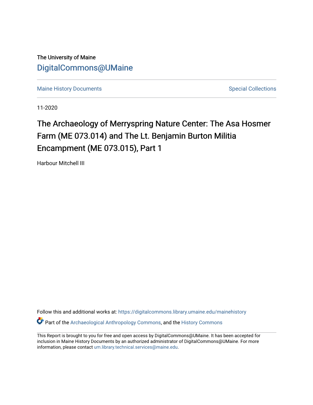 The Archaeology of Merryspring Nature Center: the Asa Hosmer Farm (ME 073.014) and the Lt