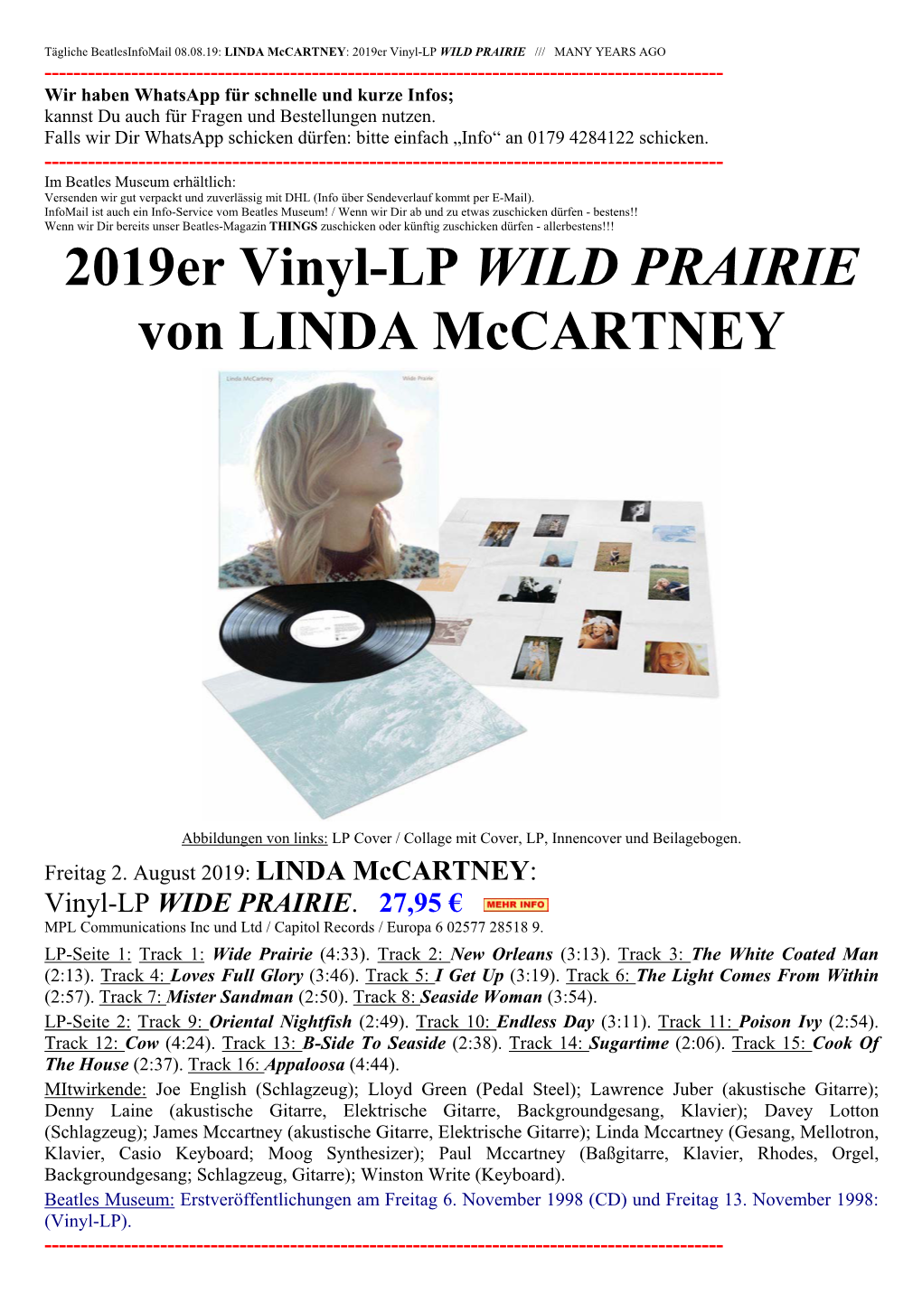 LINDA Mccartney-LP WILD PRAIERI