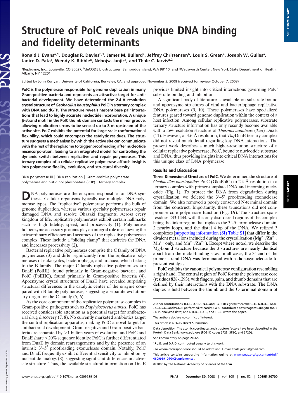 Structure of Polc Reveals Unique DNA Binding and Fidelity Determinants