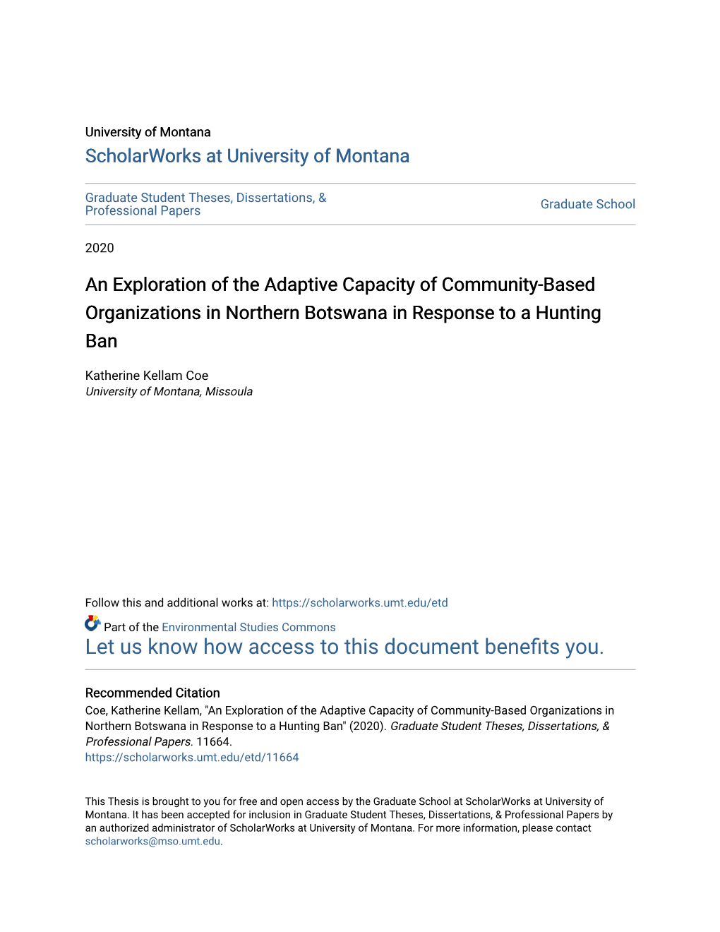 An Exploration of the Adaptive Capacity of Community-Based Organizations in Northern Botswana in Response to a Hunting Ban