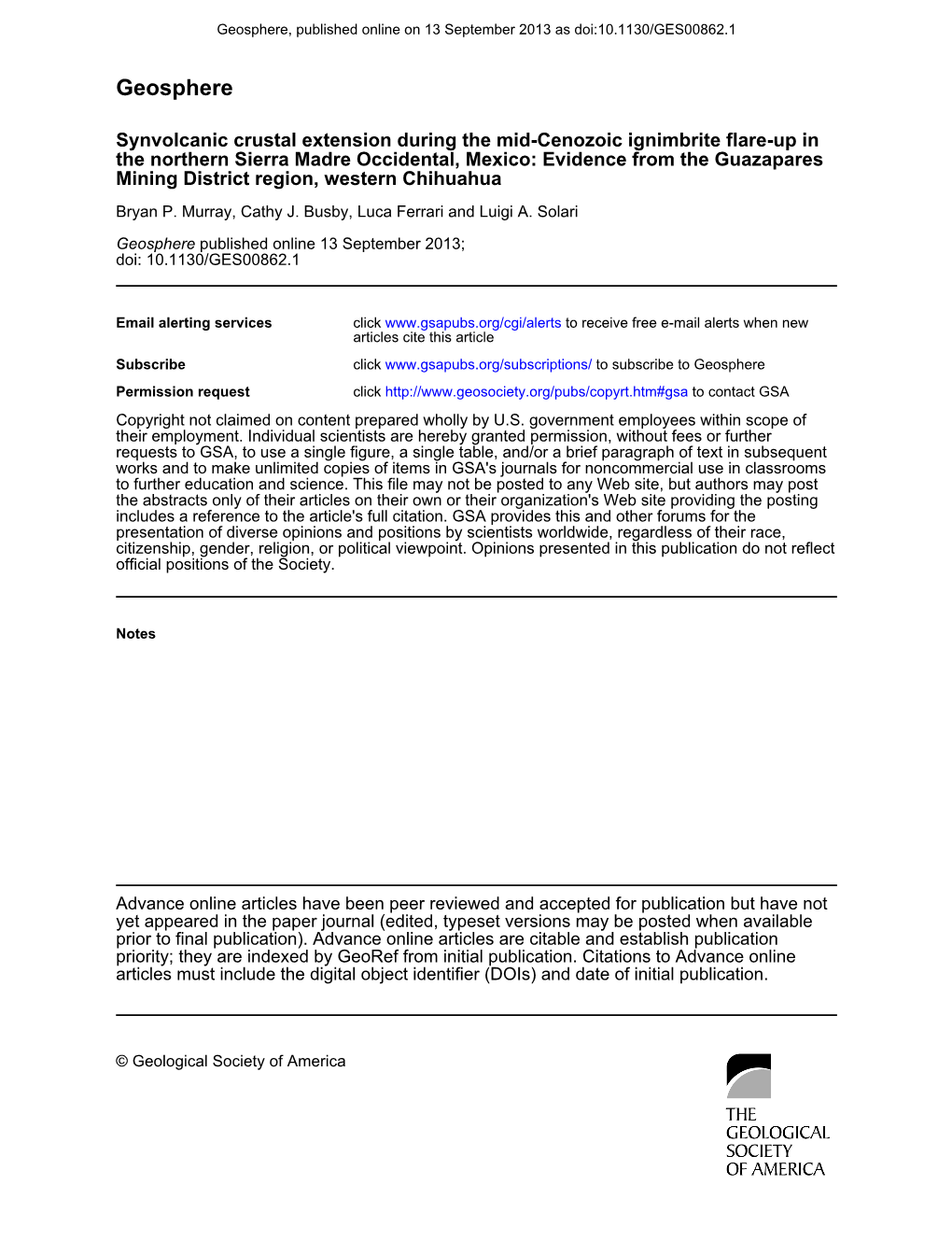 Geosphere, Published Online on 13 September 2013 As Doi:10.1130/GES00862.1