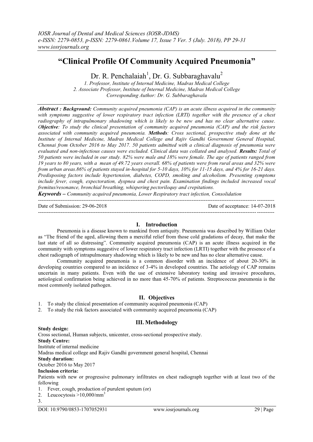 “Clinical Profile of Community Acquired Pneumonia”