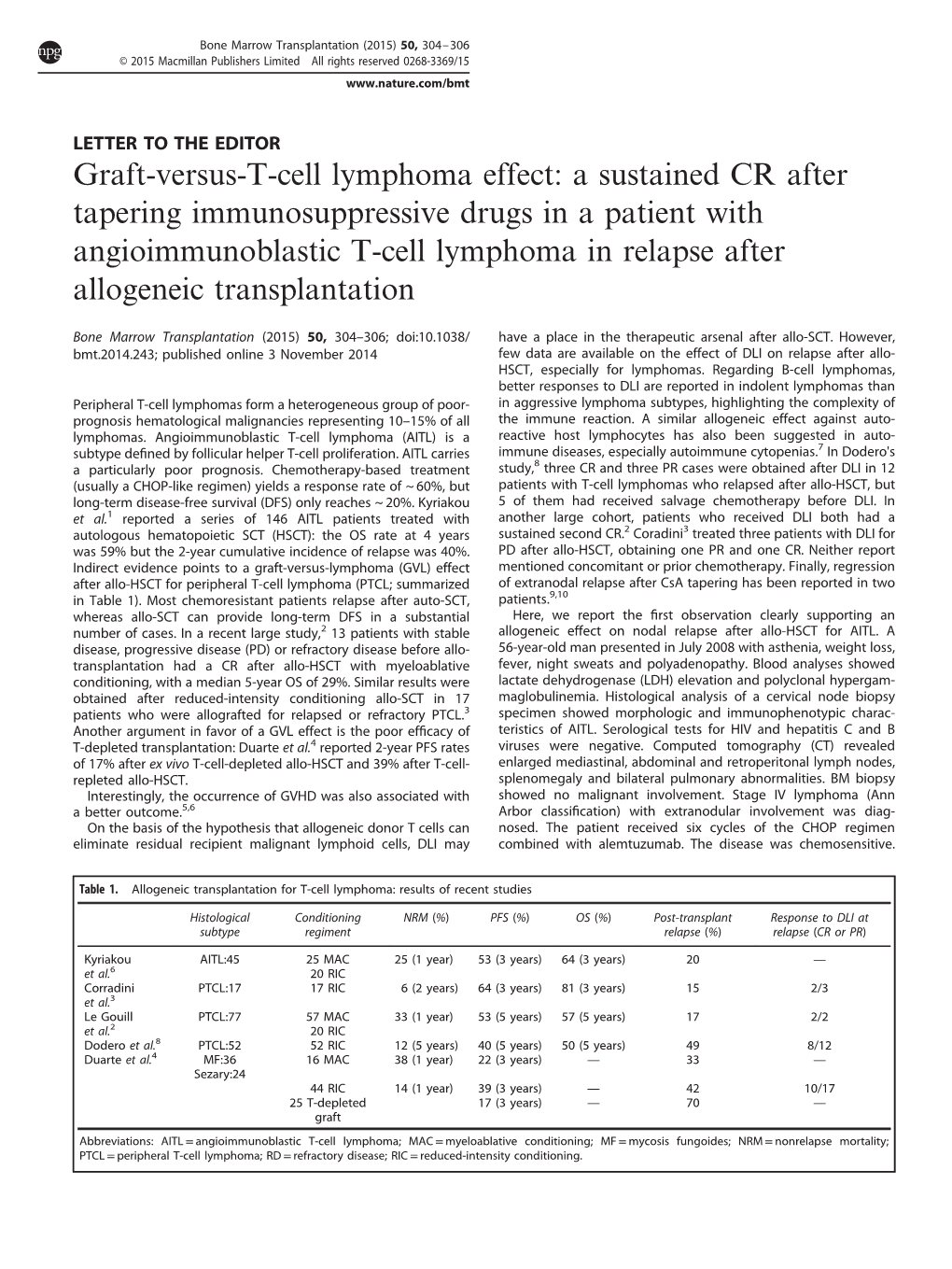 Graft-Versus-T-Cell Lymphoma Effect