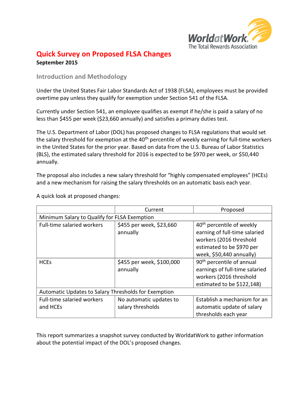 Quick Survey on Proposed FLSA Changes September 2015
