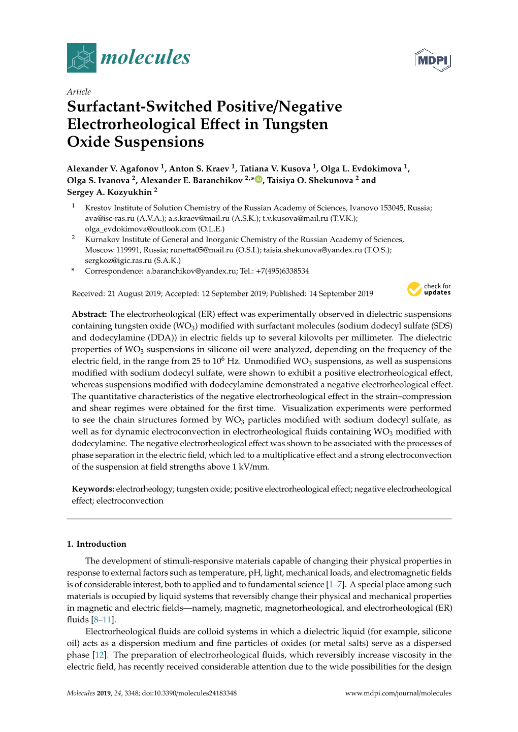 Surfactant-Switched Positive/Negative Electrorheological Effect in Tungsten Oxide Suspensions