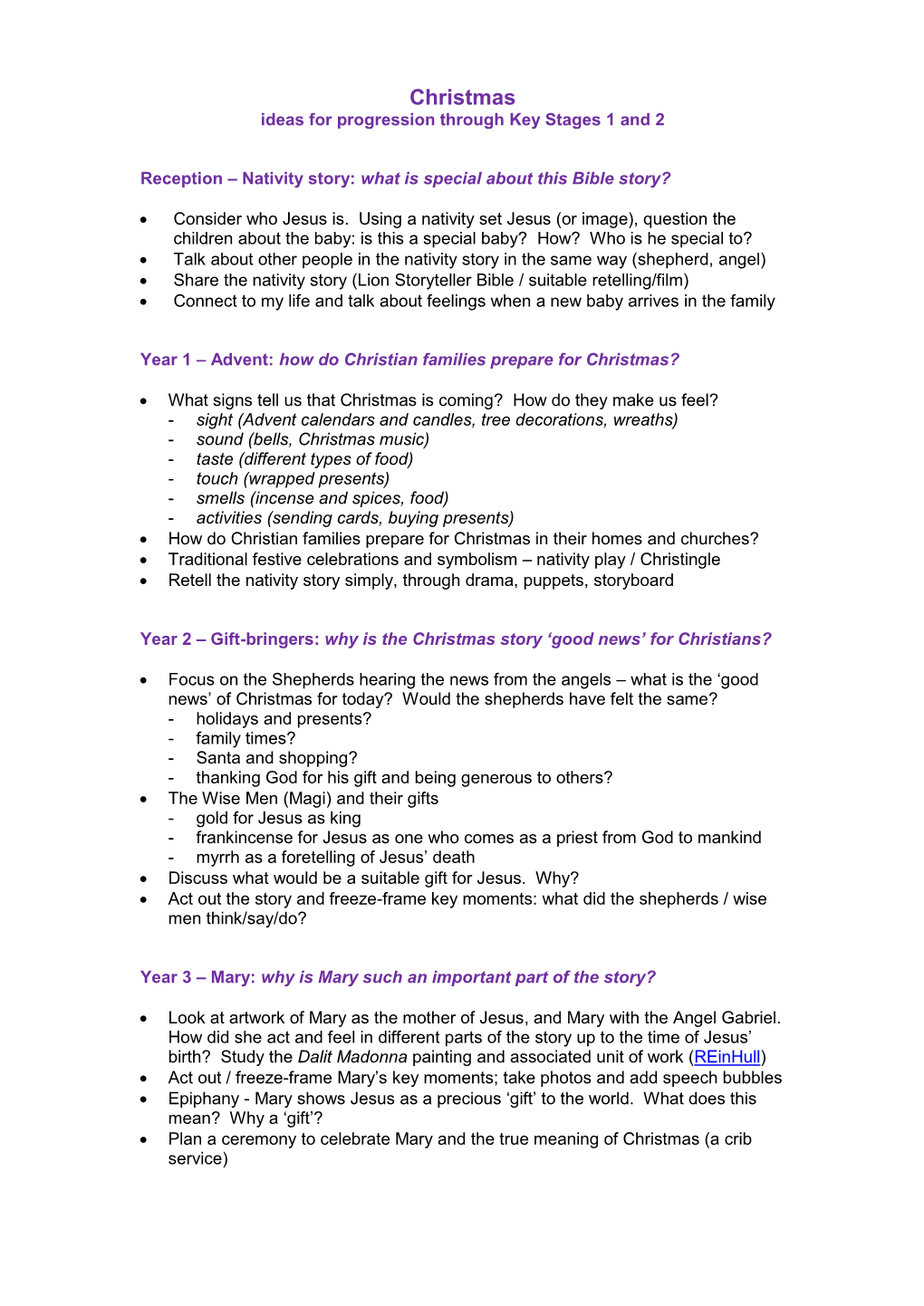 Christmas Ideas for Progression Through Key Stages 1 and 2