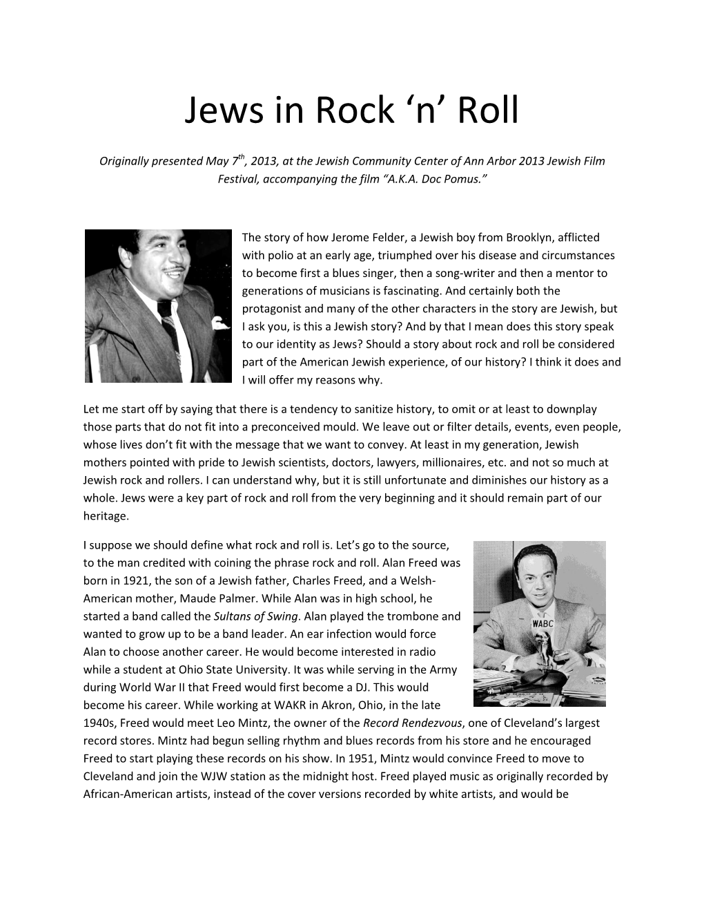 Jews in Rock ‘N’ Roll