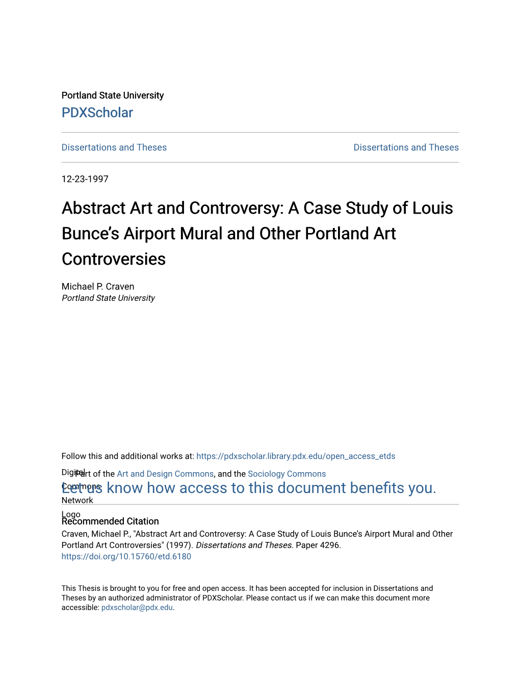 Abstract Art and Controversy: a Case Study of Louis Bunce’S Airport Mural and Other Portland Art Controversies