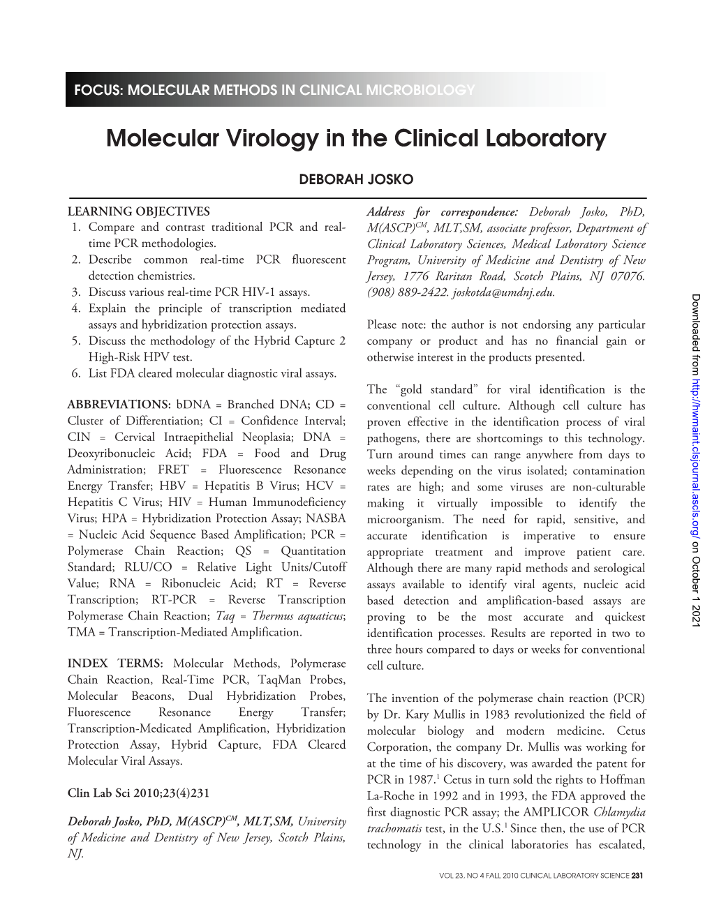 Molecular Virology in the Clinical Laboratory