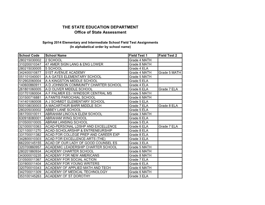 THE STATE EDUCATION DEPARTMENT Office of State Assessment