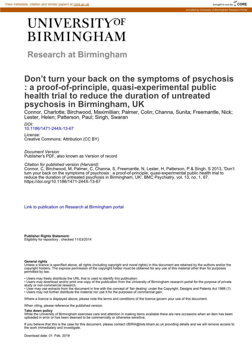 Don T Turn Your Back on the Symptoms of Psychosis: a Proof-Of