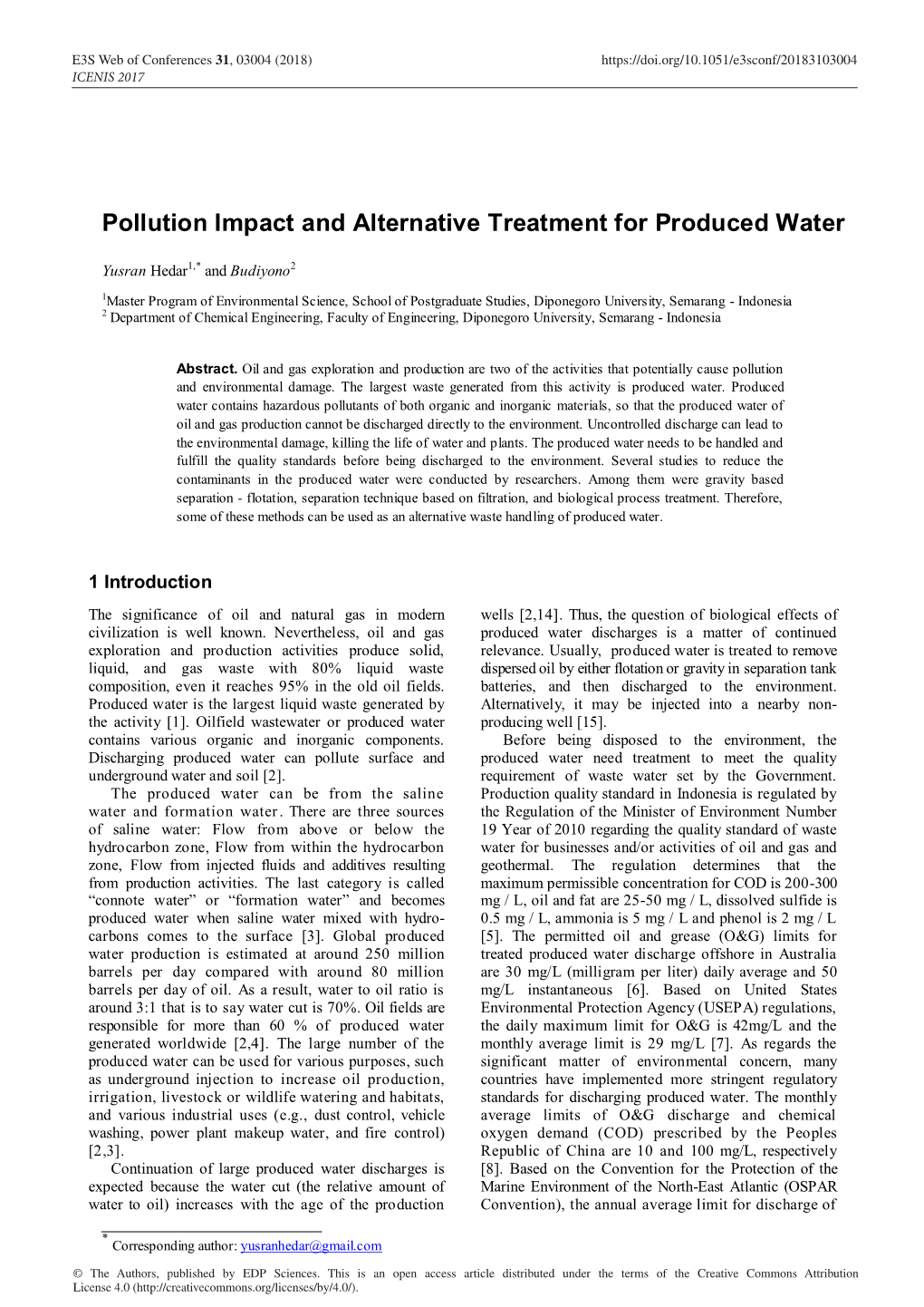 Pollution Impact and Alternative Treatment for Produced Water