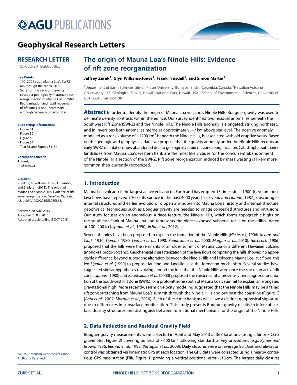 The Origin of Mauna Loa's Nīnole Hills: Evidence of Rift Zone Reorganization