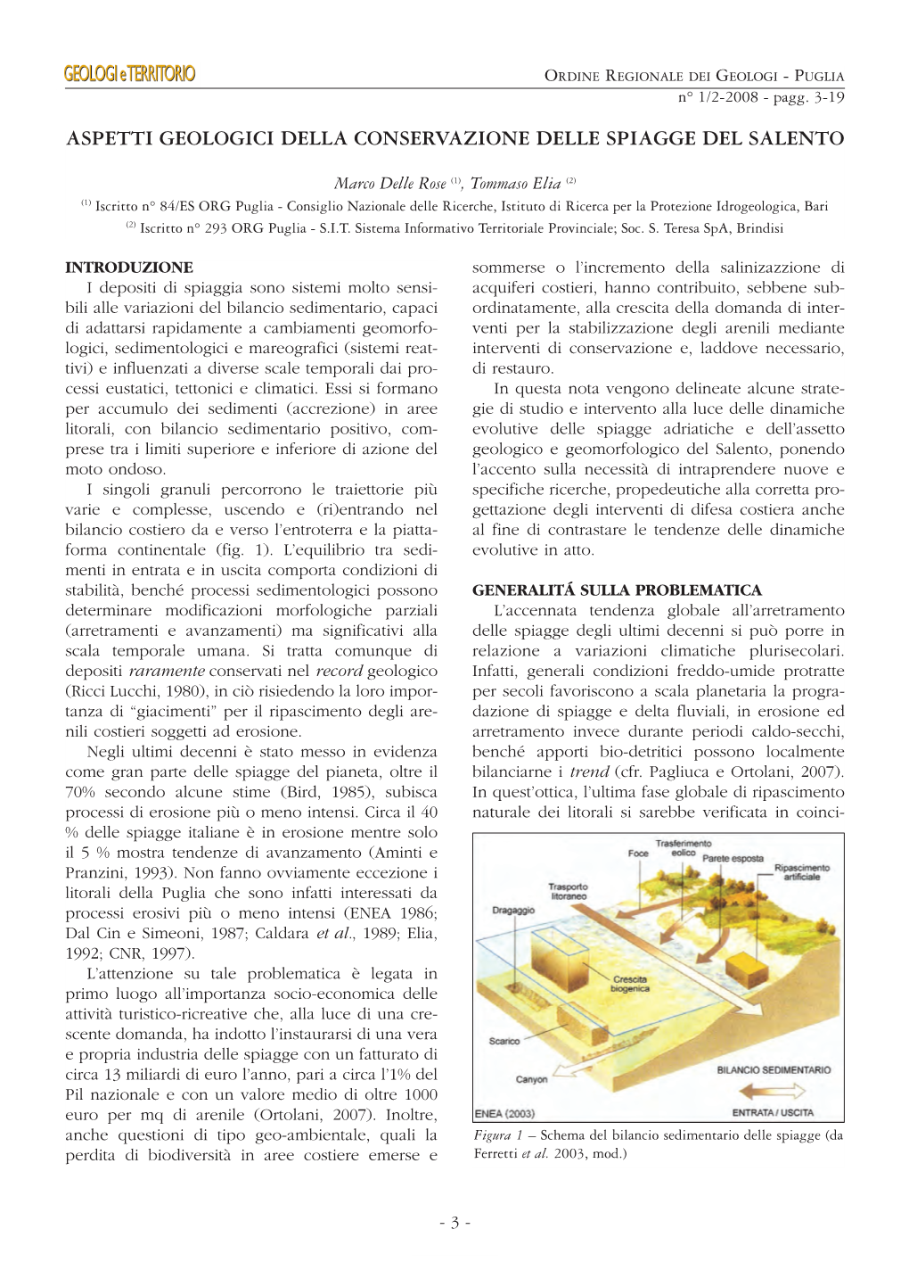 Aspetti Geologici Della Conservazione Delle Spiagge Del Salento