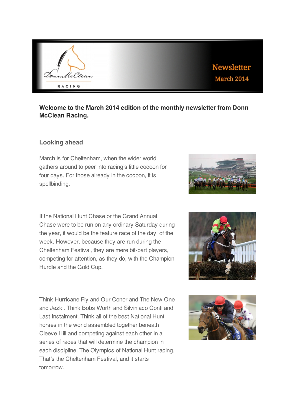 Welcome to the March 2014 Edition of the Monthly Newsletter from Donn Mcclean Racing