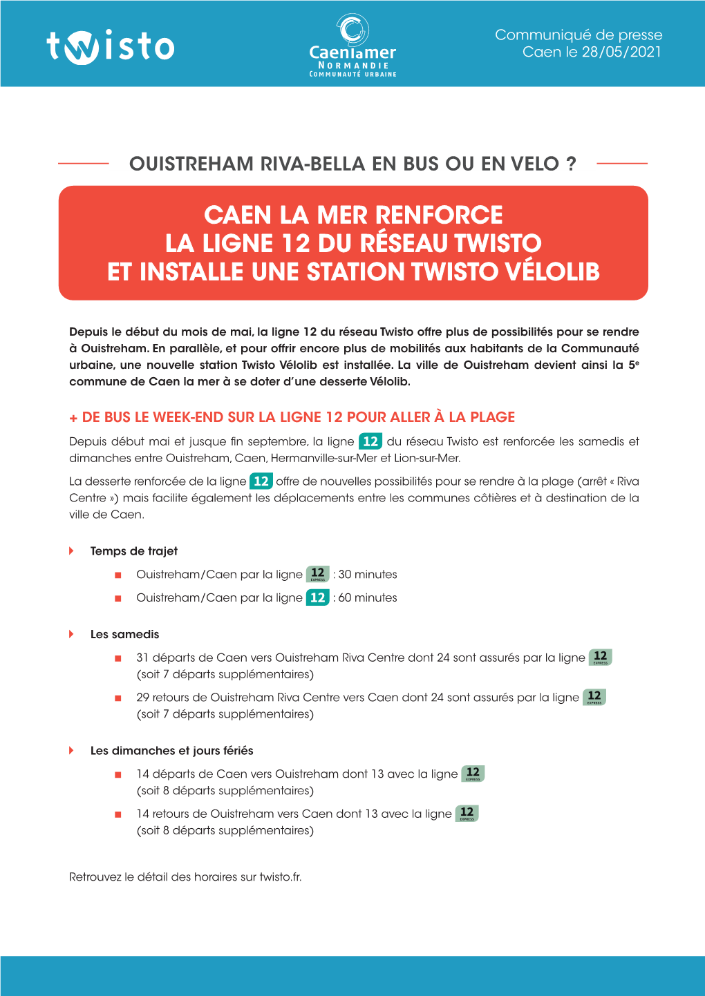 Caen La Mer Renforce La Ligne 12 Du Réseau Twisto Et Installe Une Station Twisto Vélolib