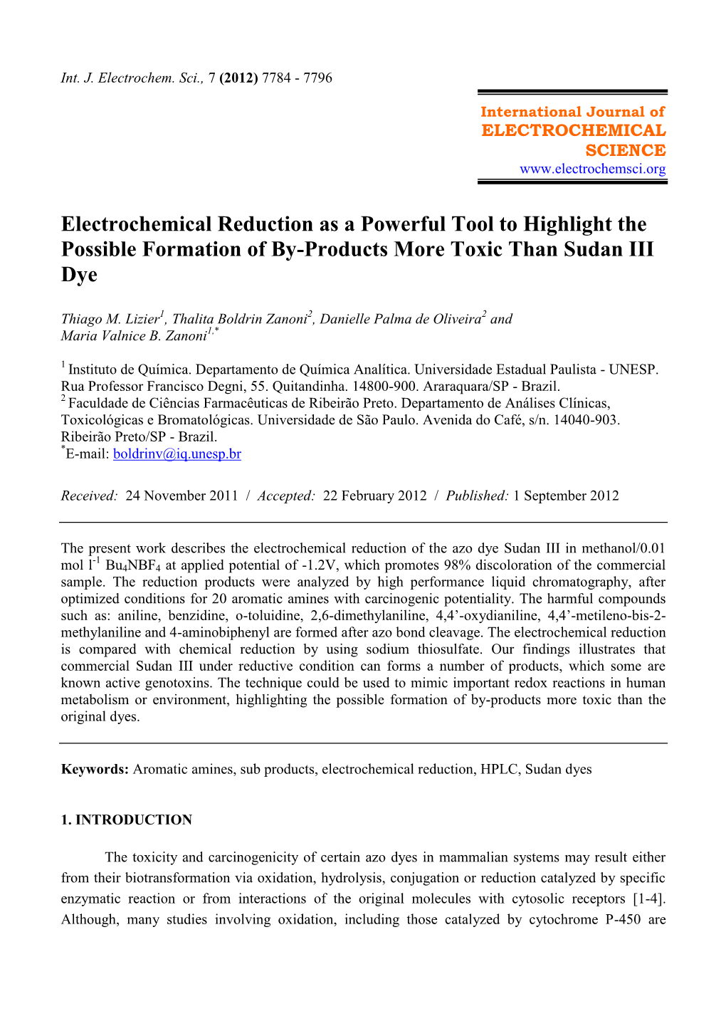 Electrochemical Reduction As a Powerful Tool to Highlight the Possible Formation of By-Products More Toxic Than Sudan III Dye