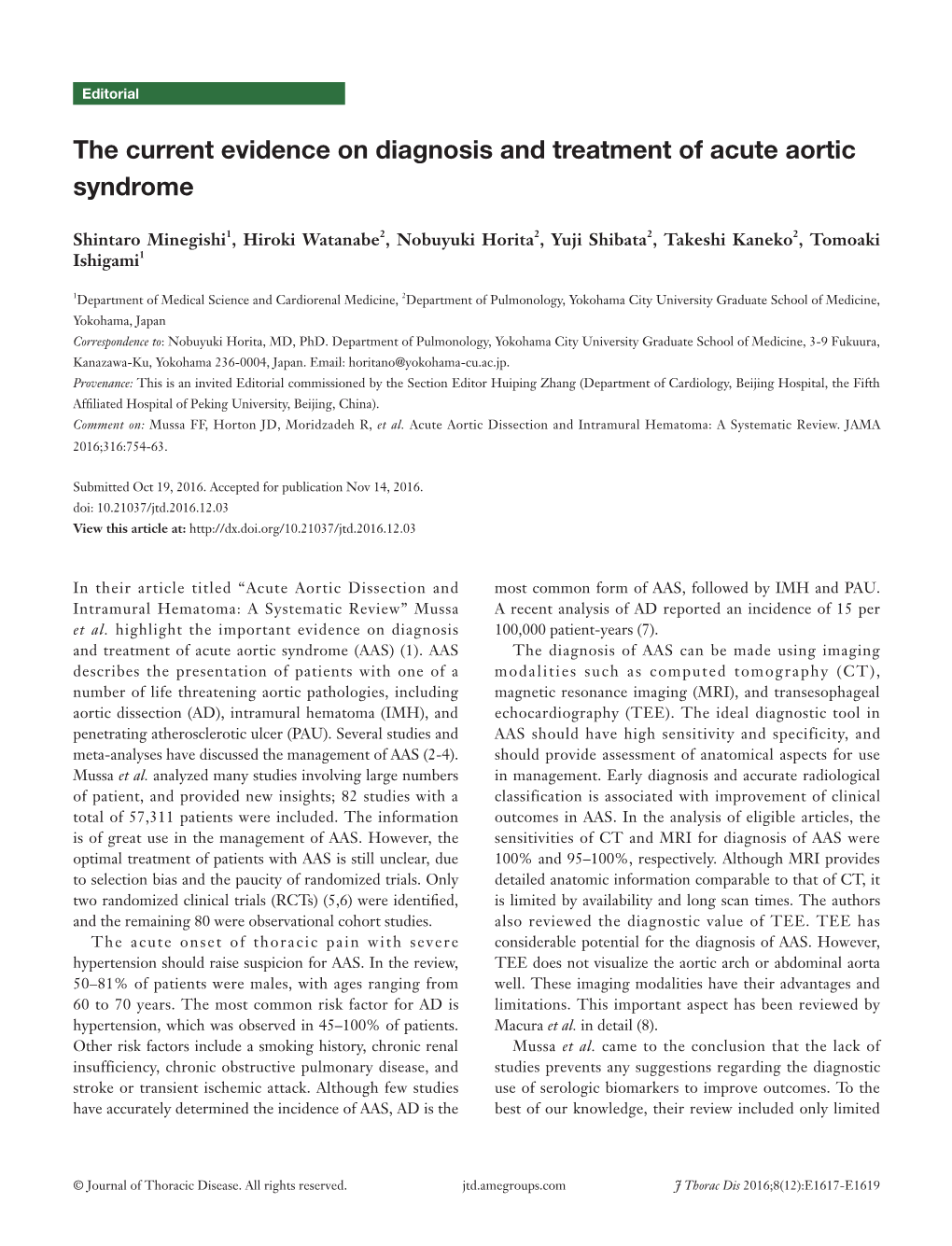 The Current Evidence on Diagnosis and Treatment of Acute Aortic Syndrome